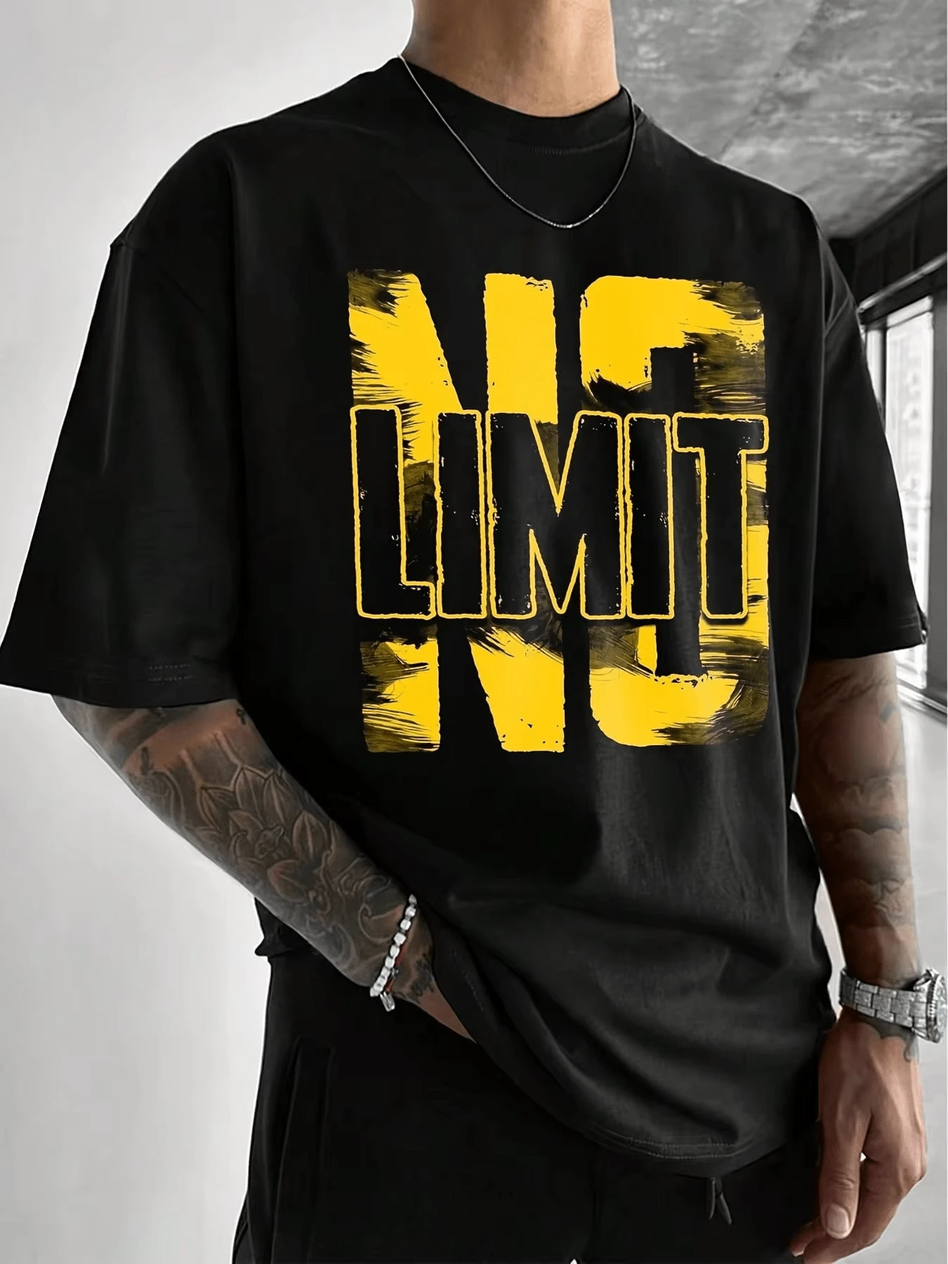 Men'S NO LIMIT Graphic Print T-Shirt - Made From  Soft Material, Lightweight And Machine Washable.This Regular Fit Short Sleeve Tee Is - Black - View 1