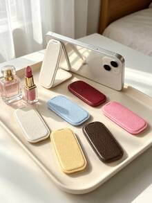 1pc Phone Stand With Mirror, Lightweight Portable Makeup Mirror Stand, Convenient Desktop Phone Holder, Phone Accessories, Phone Mirror Stand, Universal Phone Back Sticker, Transparent Mirror Stand, Slouchy Person Desktop Phone Holder - Phone Stand - View 5