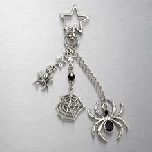 1PC Halloween Gothic Spider Chain Brooch Pin, Antique Silver‑Toned Star Web Dangle Lapel Pin For Party Costume Accessory - Silver - View 3