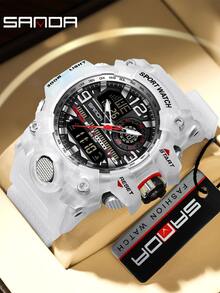 SANDA 3133 Men's Digital Analog Sports Watch 50M Waterproof Multifunction Chronograph Alarm Luminous Silicone Strap Outdoor Watch - One Size - View 18