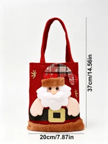 1pc Christmas Gift Tote Bag, Linen Blend Fabric Gift Bag, Christmas Cartoon Applique Embroidered Handbag, Holiday Gift Storage Bag, Christmas Party Favor Packaging Accessory, Santa Claus Snowman Reindeer Bear Pattern - 002-christmas Tote Bag - View 3