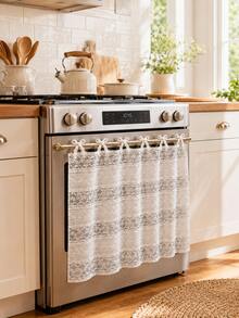 Vintage Beige Lace Oven And Dishwasher Cover, Polyester Kitchen Stove Cover With 6 Ties And Decorative Ruffle Trim, Farmhouse Bohemian Style Dust-Proof Decorative Cover, Suitable For Dishwasher, Oven, Sink And Entryway Shoe Rack - Beige - View 4