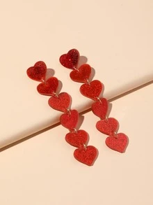 Aretes colgantes con corazón y detalles de brillo, San Valentín, Mamá, Madre, Día de la Madre, Regalo - Multicolor - Ver 6