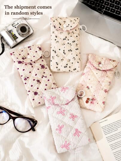 1 buah Tas Penyimpanan Kacamata Motif Acak, Kotak Pelindung Anti Gores, Tas Penyimpanan Multifungsi untuk Perhiasan dan Kosmetik, Tas Penyimpanan Portabel untuk Perjalanan