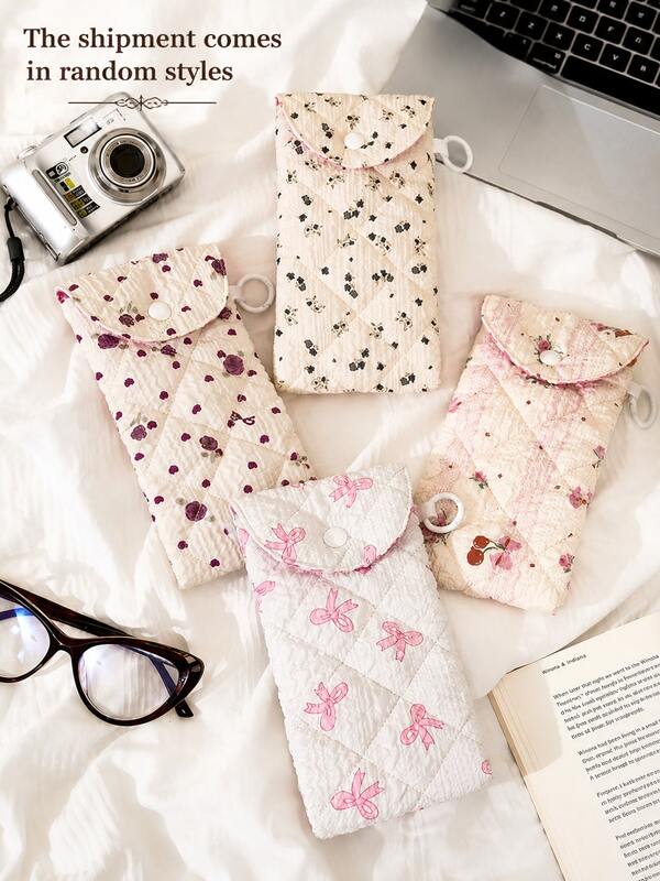 1pc Random Style Printed Glasses Storage Bag, Anti-Scratch Protective Case, Jewelry, Cosmetics Multi-Function Storage Bag, Travel Portable Storage Bag