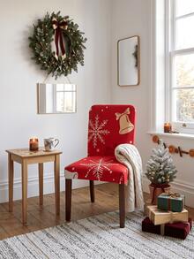 Christmas Print Elastic Dining Chair Cover, Santa Claus & Snowflake Pattern Stretchable Removable Chair Slipcover, Washable Furniture Protector, Christmas Kitchen & Dining Room Decor - Multicolor - View 5