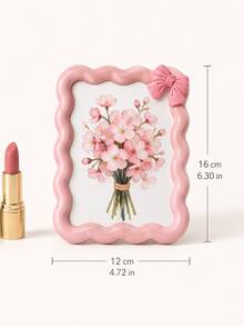 1pc Pink Bow Wavy Photo Frame, Cute Sweet Style Photo Frame, Beautiful Floral Desktop Decoration, Romantic Photo Display Stand, Suitable For Bedroom, Vanity, Dorm, Living Room, Desk, Bookshelf Decoration, Sweet Gift For Girls, Women, Birthday, Valentine's Day - C - View 10