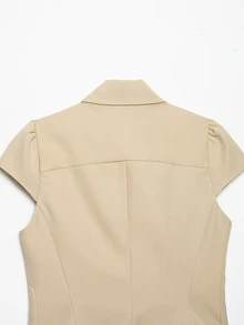DEEKA Autumn New Women's European And American Style Fashion Minimalist Versatile Double-Breasted Short Sleeve Jacket - Khaki - View 9