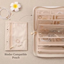 1pc Travel Jewelry Organizer Bag, PU Material Necklace And Earring Storage Bag With Watch Compartment, Portable Zipper Jewelry Box, Suitable For Travel Accessories Back To School Season - Multicolor - View 12