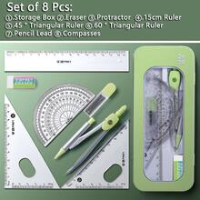 7pcs Student Stationery Geometry Set, With Compass, Protractor, Ruler, Eraser And Other Drawing Tools - Durable ABS Material, Suitable For Daily Office Use - Sets - View 17