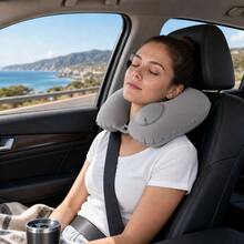 Bantal Leher Tiup untuk Perjalanan Mobil – Bantal Penopang Leher Berbentuk U Portabel untuk Mengemudi, Perjalanan Jauh & Tidur Siang di Kantor, Sandaran Kepala & Leher Ergonomis dengan Katup Pengisian Cepat - MultiWarna - View 2