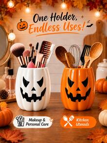 1pc Halloween Pumpkin Jack-O'-Lantern Storage Box, Cute Autumn Home Decor Organizer, Suitable For Makeup Brushes, Kitchen Supplies, Desk And Vanity Essentials - Multicolor - View 2