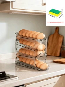 Minimalist Transparent Gray 4-Tier Egg Storage Box, PP Plastic Automatic Rolling Egg Dispenser Organizer Rack, Large Capacity Slide-Rail Refrigerator Kitchen Home Daily Food Storage Rack - Multicolor - View 11