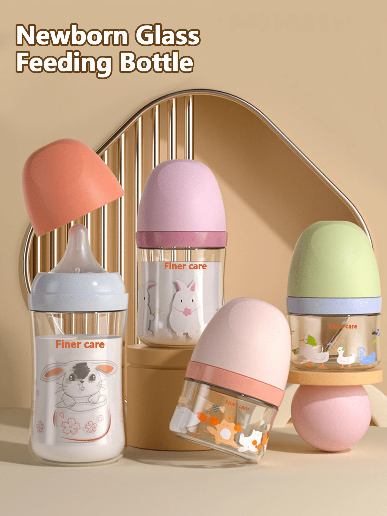 1pc 80ml/2.82oz, 240ml/8.11oz Mini Standard Neck Glass Baby Bottle, Suitable For 0-3 Months/3 Months And Above, Borosilicate Glass, Meets Different Stage Needs, Cute Pattern, Fully Detachable, Suitable For Newborn Gift, Christmas Gift