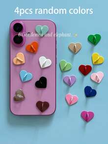 4pcs/8pcs Random Color Macaron Heart-Shaped Adhesive Hooks DIY Accessories Phone Case Decor With Back Glue - Multicolor - View 14