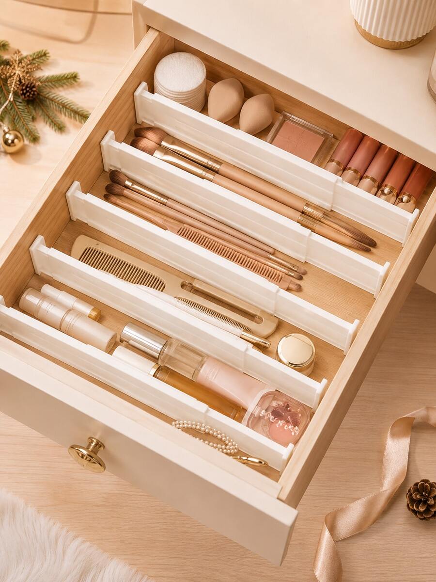 5-In-1 Expandable Drawer Dividers, No-Drill Adjustable Storage Organizer Shelves, Suitable For Home Users And Students, Can Be Used For Kitchen Utensils, Vanity, Wardrobe Storage; Can Freely Divide Bedroom And Dormitory Drawer Space, Back-To-School And Autumn Home Organization Must-Haves