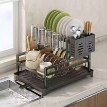 Dish Drying Rack - Stainless Steel Dish Rack For Kitchen Counter, Escurridor De Platos Para Fregadero,House Essentials,Large-Capacity Dish Drainer With Cutlery Holder, Kitchen Organizer For Kitchen Essentials, Spoons And Forks, Black - View 9