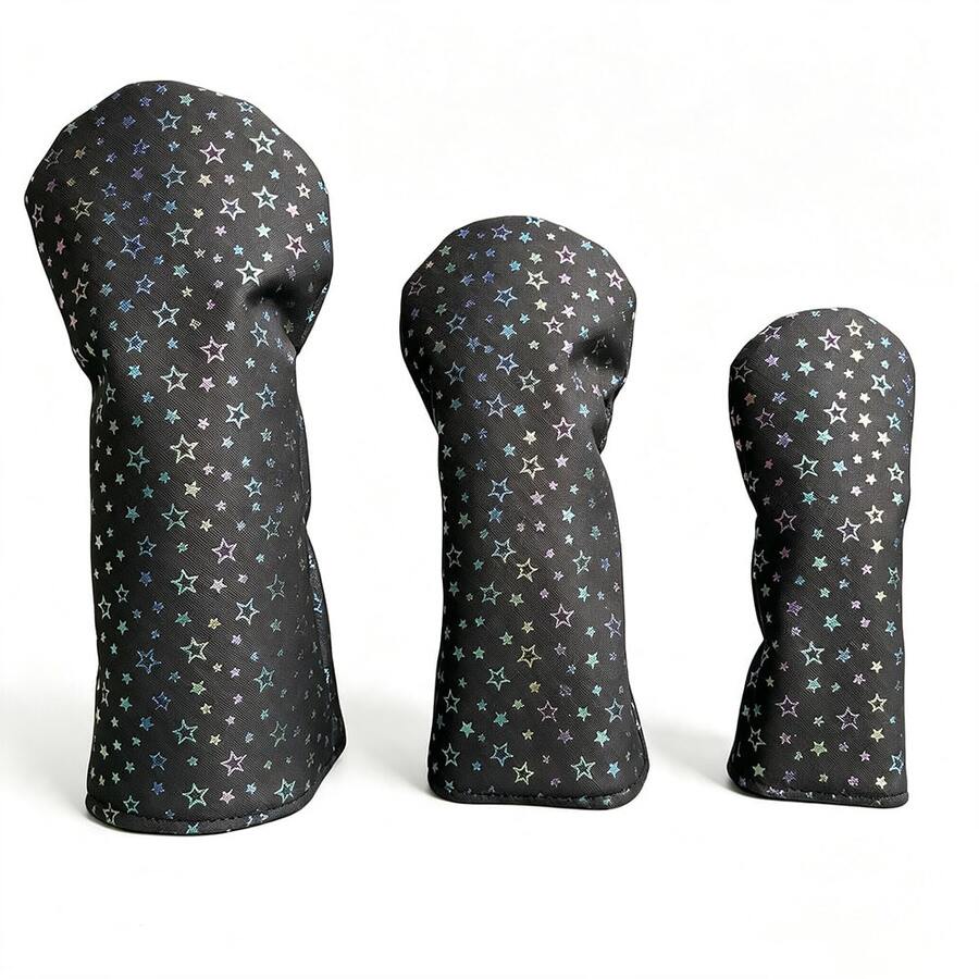 Colorful Star Pattern Golf Club Head Cover, PU Waterproof Fabric, Multi-Size Golf Club Protective Sleeve - Black - View 1