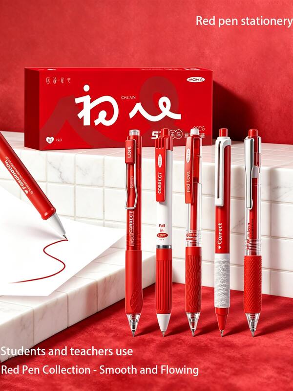 6 piezas/1 set Bolígrafos rojos neutros para estudiantes, resaltado, secado rápido, práctica de exámenes, bolígrafos para calificación de tareas de maestros, set de bolígrafos rojos, artículos de papelería