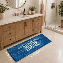 1pc Blue Vintage Wood Grain Pattern Printed Faux Cashmere Kitchen Mat, Absorbent Kitchen Rug, Kitchen Carpet, Long Runner Mat, Sink Front Mat, Suitable For Kitchen, Bathroom, Entryway, Hallway, Laundry Room And Home Decor - Multicolor - View 14