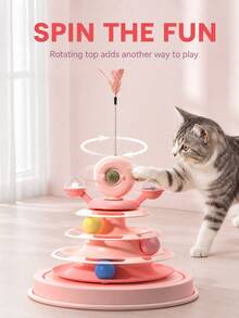 Sweet Orange Pink Multi-Layer Plastic Rotating Windmill Cat Toy (Includes Teaser Wand + Cat), Cute Solid Color Round Non-Slip Detachable Washable Cat Turntable Teaser Ball Toy, Suitable For Indoor Interaction, Daily Play And All-Season Use Cat Toys Cat Accessories Cat Stuff Dog Stuff - Multicolor - View 6