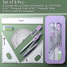7pcs Student Stationery Geometry Set, With Compass, Protractor, Ruler, Eraser And Other Drawing Tools - Durable ABS Material, Suitable For Daily Office Use - Sets - View 16