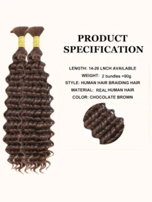 Brown Large Capacity Deep Wave Braided Hair Bundles, 10A Brazilian Virgin Human Hair, Curly Hair Extensions, Suitable For Bohemian Style Braids, Daily And Party Wear, Back To School Season - Multicolor - View 13