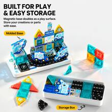 Mini Magnetic Tiles Colorful Window City Police Theme Children's Educational Building Blocks Toy, Travel Portable Version With Storage Tin Box, Mini Magnetic Tiles Educational Assembly Magnetic Blocks, Perfect Birthday Gift For Boys And Girls - Multicolor - View 5
