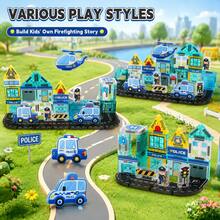 Mini Magnetic Tiles Colorful Window City Police Theme Children's Educational Building Blocks Toy, Travel Portable Version With Storage Tin Box, Mini Magnetic Tiles Educational Assembly Magnetic Blocks, Perfect Birthday Gift For Boys And Girls - Multicolor - View 3