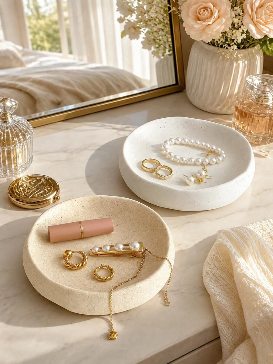 1pc Asymmetrical Resin Decorative Storage Bowl, Multifunctional Vanity Jewelry Tray, Minimalist Desktop Ornament, Suitable For Living Room, Bathroom, Entryway, Dining Table, Home Decor And Gift, Perfect For Personal Use Or Gifting - G - View 1