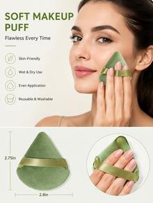 24pcs/15pcs/8pcs Triangle Sponge Powder Puff, Soft Triangular Makeup Sponge For Loose Powder And Setting, Suitable For Loose Powder, Body, Fan-Shaped Flocked Makeup Sponge, Base Makeup Blending Sponge Set, Makeup Tools - Green - View 3