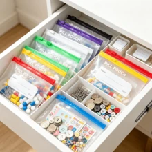 14pcs/7pcs 7-Color 6-Ring Binder Pill Storage Bags, Waterproof Wear-Resistant PVC Transparent Zipper Pouches With Writing Labels, Portable Small Item Organizer For Home Travel, Pill, Coin, Card, Ticket Sorting - Self-sealing Plastic Bags - View 7