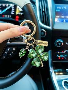 1pc Fashion Minimalist Elegant Clover Bag Charm, Luxury Crystal Keychain Pendant, Car Key Holder, Handbag Decorative Pendant - Multicolor - View 2