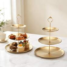 3pcs/4pcs Stainless Steel Multi-Layer Household Storage Tray, Nordic Dessert Holder, Afternoon Tea Snack Tray, Luxury Party Decoration - Gold - View 5