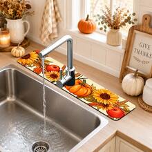 1pc Thanksgiving Pumpkin Faucet Cover, Create Holiday Atmosphere, Bathroom Faucet Splash Guard, Waterproof Non-Slip Faucet Pad, Kitchen Countertop Accessory, Kitchen Dining Table Accessory, Sink, Moisture-Proof Absorbent Pad, Absorbent Drainage Pad, Multi-Functional Absorbent Non-Slip Pad - Multicolor - View 1