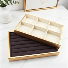 Premium Stackable Metal Frame Velvet Jewelry Display Tray, Multi-Compartment Design, Suitable For Rings, Necklaces, Bracelets, Home Decor, Retail Counter, Live Streaming Props, Gifts - Same Style, Multiple Colors and Sizes - View 1