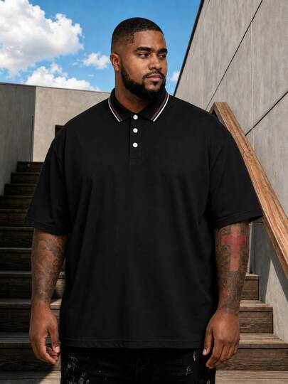 AnChiStreetwear - Plus Size Men's Casual Solid Color Short Sleeve Polo Shirt, Suitable For Streetwear, Outdoor, Indoor, Commute, Golf, Equestrian, Summer