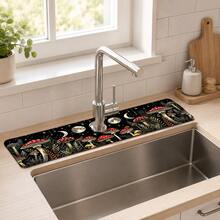 1pc Mushroom Pattern Sink Faucet Absorbent Mat, Drainage Pad, Suitable For Kitchen, Bathroom Sink, Countertop, Drainage Pad, Diatomaceous Earth Material, Trimmable, Quick Drying Mat - Multicolor - View 2