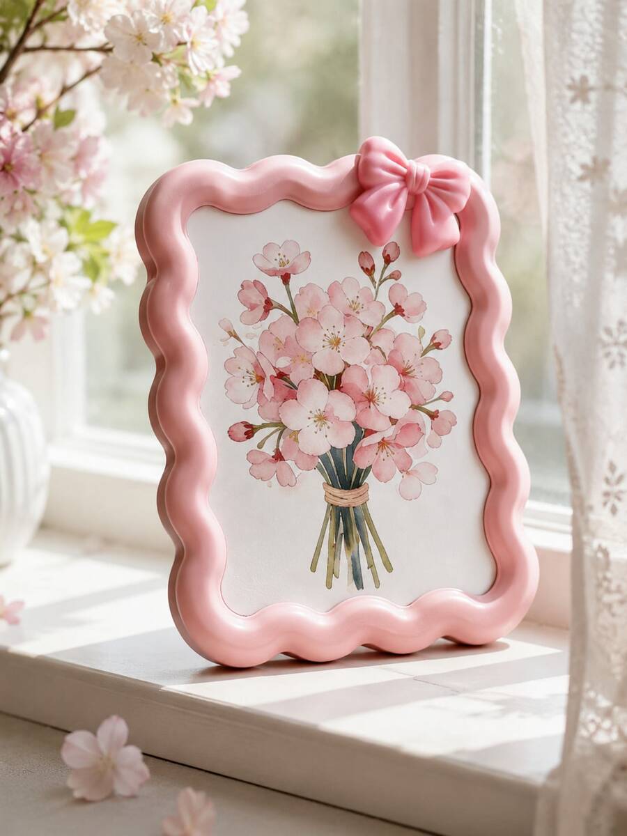 1pc Pink Bow Wavy Photo Frame, Cute Sweet Style Photo Frame, Beautiful ...