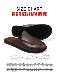 Plus Size Men's Leather Closed-Toe Mule Loafers, Backless Slip-On Slippers, Reinforced Stitching, Skin-Friendly Lining - Brown - View 13