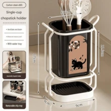 1pc Carbon Steel Kitchen Utensil And Knife Rack, With 2 Utensil Buckets, 2-In-1 Countertop And Wall-Mounted Storage Rack, Detachable Drip Tray, Cute Cat Pattern, Great Value Gift, Best Gift For Christmas, Halloween, Back To School - Multicolor - View 6