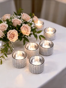 3/7Pcs Rhinestone Encrusted Silver Glass Tea Light Candle Holders, Shiny Votive Candle Cup, Table Centerpiece For Wedding, Birthday, Dinner Party, Home Decor, Gift - Silver Candle Holder - View 10