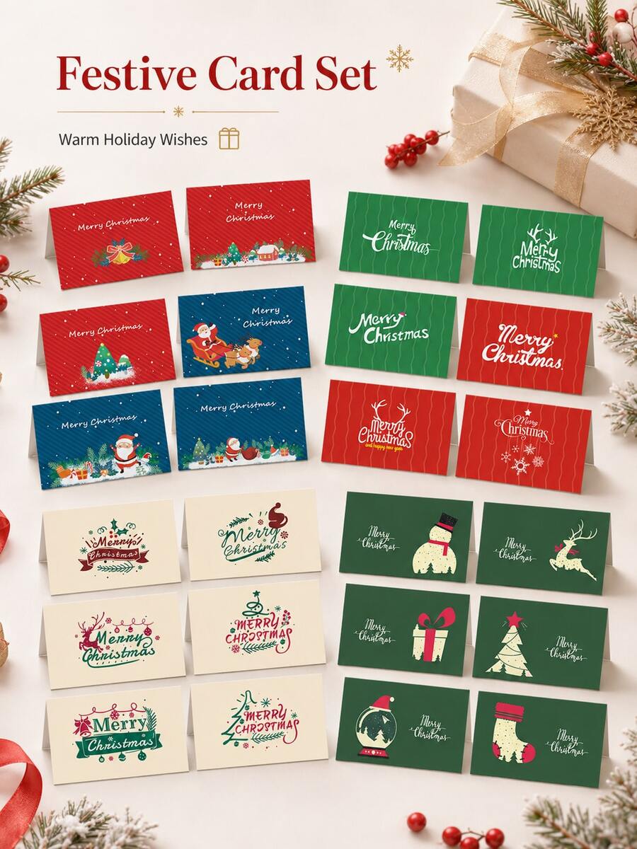 6pcs Merry Christmas Greeting Cards, Exquisite Holiday Party Supplies Holiday Invitation Cards, Included Envelopes And Stickers - Multicolor - View 1