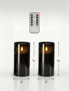 1/2/3件裝煙燻黑無焰蠟燭，逼真3D閃爍LED柱狀蠟燭，附遙控器與定時功能，電池供電，適用於居家、婚禮桌面裝飾、聖誕節、萬聖節裝飾、壁爐架裝飾 - 灰色 - 查看 9
