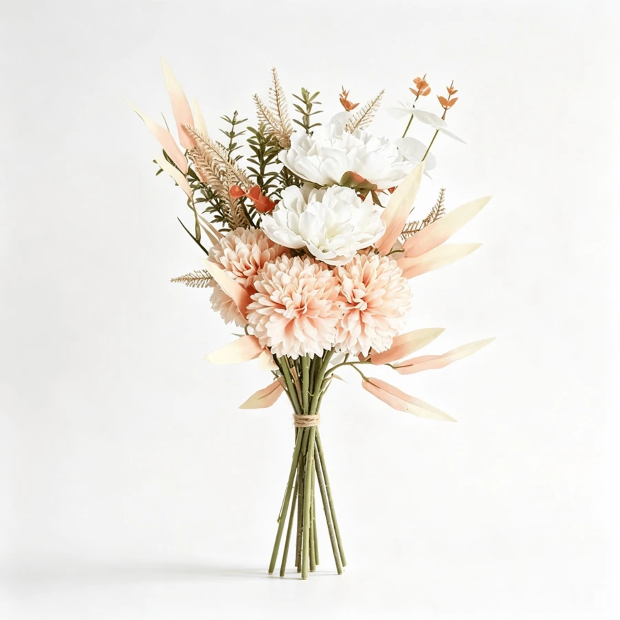 12/36 piezas Ramo de flores artificiales de estilo bohemio en colores neutros, arreglo floral de peonías falsas, dalias y hierba seca, paleta de colores macaron, adecuado para jarrón, hogar, decoración de mesa de boda - Multicolor - Ver 1