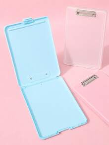 1pc A4 Plastic Storage Clipboard With Built-In Document Box, Metal Clip Writing Board, Portable File Holder For Office School - Multiple Styles - View 3