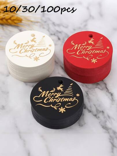 100Pcs Christmas Wooden Gift Tags, Round Gold Foil Printed Hanging Labels, For Gift Wrapping Package Decoration Holiday Crafts, Gift Wrappers DIY Lovers, Blank Wood Hang Tags, Ornament Tags For Present Packaging, Merry Christmas Winter Holiday Decor