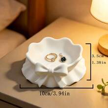 1pc Cute Ruffled Bow Jewelry Tray, Accessory Dish For Home Decor, Desk, Office, Theme Party, Cosmetic Display, Ring & Necklace Storage, Key & Small Item Organizer, Gifts For Girlfriend, Soft Satin Bow Ceramic Trinket Dish, Ins Style - Multicolor - View 16