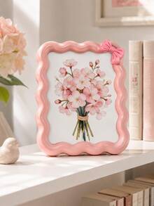 1pc Pink Bow Wavy Photo Frame, Cute Sweet Style Photo Frame, Beautiful Floral Desktop Decoration, Romantic Photo Display Stand, Suitable For Bedroom, Vanity, Dorm, Living Room, Desk, Bookshelf Decoration, Sweet Gift For Girls, Women, Birthday, Valentine's Day - C - View 4