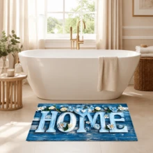 1pc Blue Vintage Wood Grain Pattern Printed Faux Cashmere Kitchen Mat, Absorbent Kitchen Rug, Kitchen Carpet, Long Runner Mat, Sink Front Mat, Suitable For Kitchen, Bathroom, Entryway, Hallway, Laundry Room And Home Decor - Multicolor - View 9